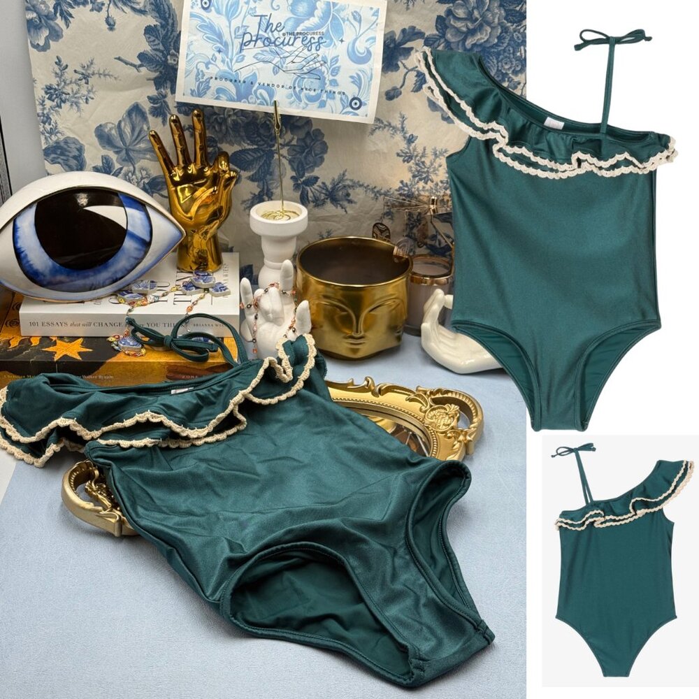 🆕 ZIMMERMANN KIDS 🧿 NWT Ginger Trim Frill 1PC, Teal Green - Sz 4Y
